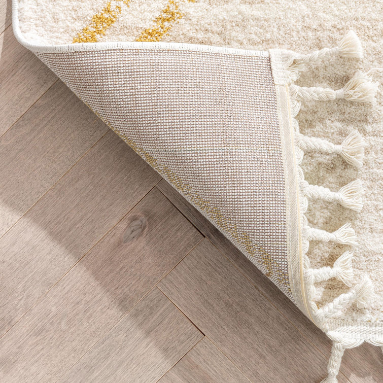 Kennedy Ivory and Yellow Round Synthetic Kids Rug