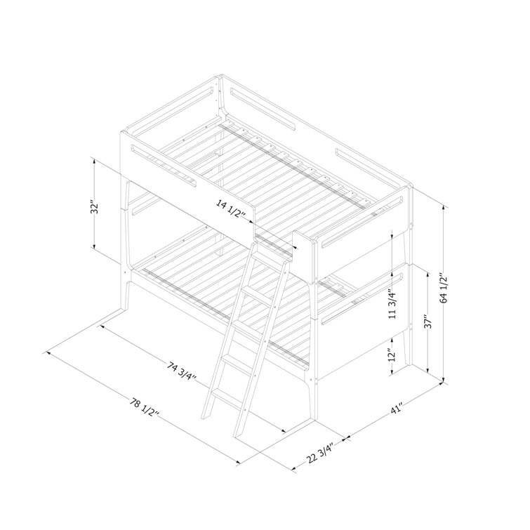 Charcoal Gray and Exotic Wood Twin Bunk Bed Frame