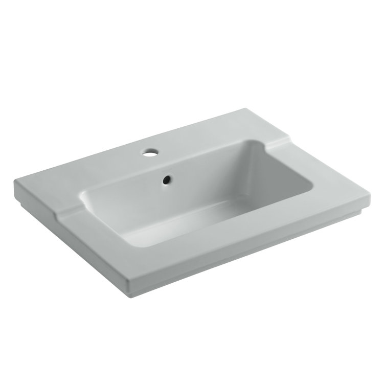 White Ceramic Vanity-Top Bathroom Sink with Single Faucet Hole