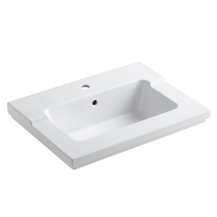 White Ceramic Vanity-Top Bathroom Sink with Single Faucet Hole