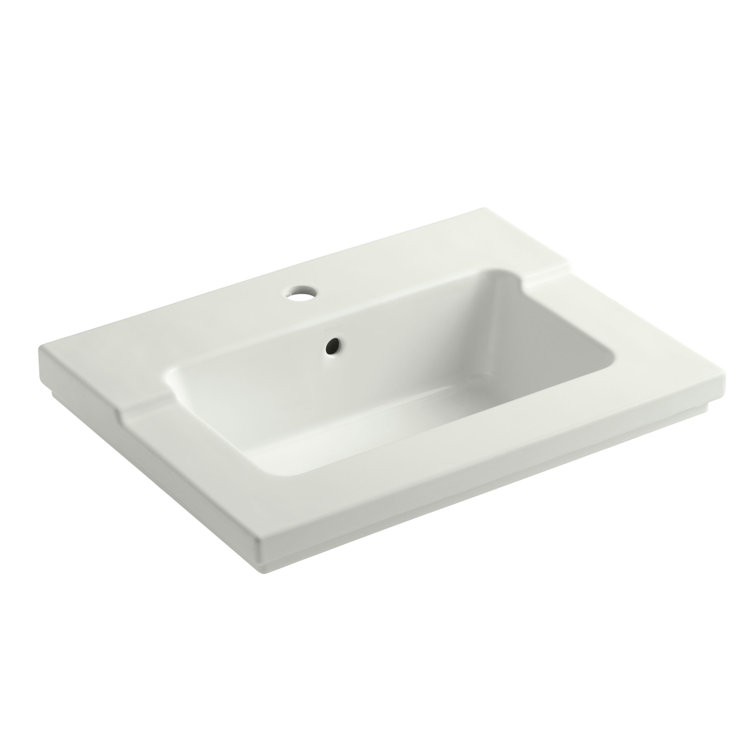 White Ceramic Vanity-Top Bathroom Sink with Single Faucet Hole
