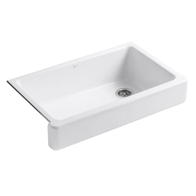 White 36" Cast Iron Farmhouse Drop-In Kitchen Sink