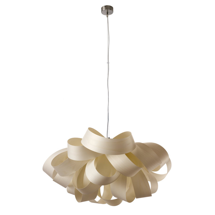 Ivory White Large Geometric Wood Veneer Pendant Light