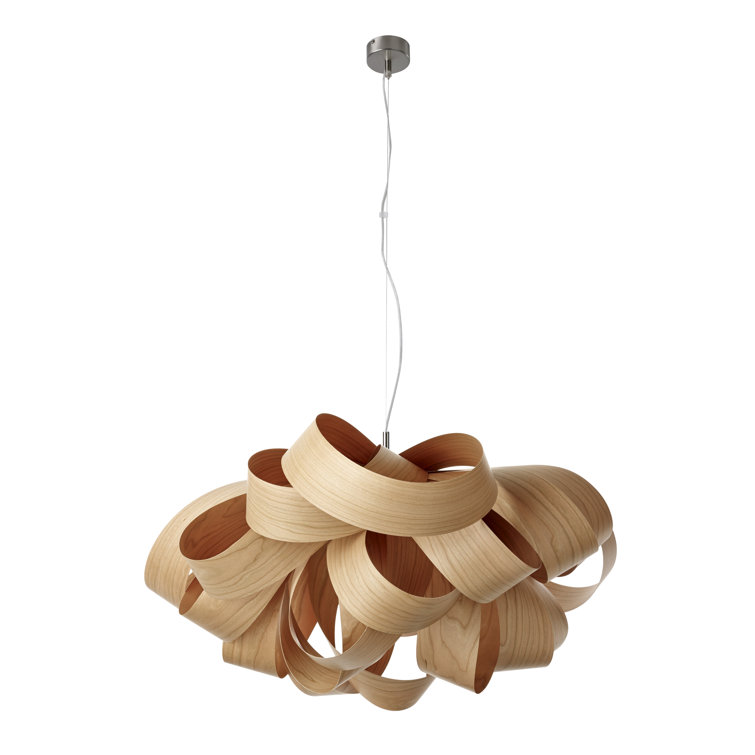 Ivory White Large Geometric Wood Veneer Pendant Light