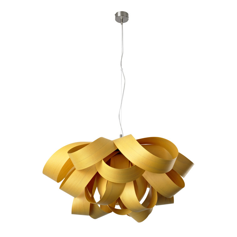 Ivory White Large Geometric Wood Veneer Pendant Light