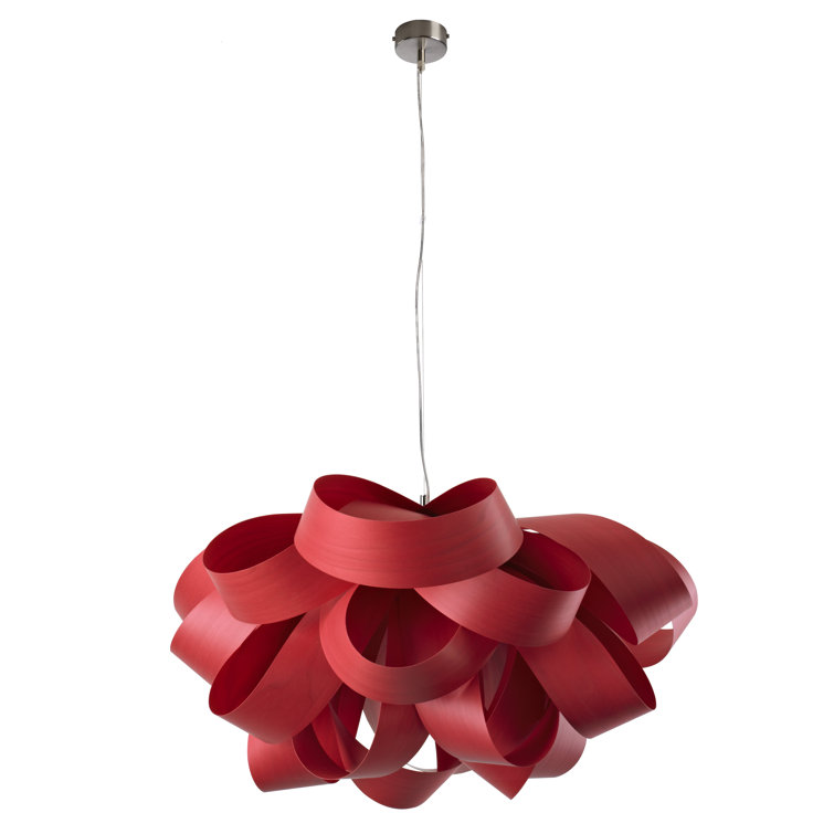 Ivory White Large Geometric Wood Veneer Pendant Light