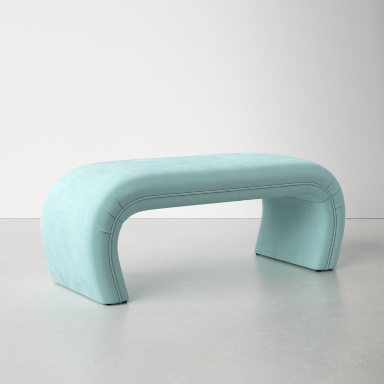 Kenya Contemporary Blue Velvet Waterfall-Style Bench - 48.8"W