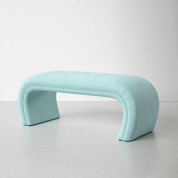 Kenya Contemporary Blue Velvet Waterfall-Style Bench - 48.8"W