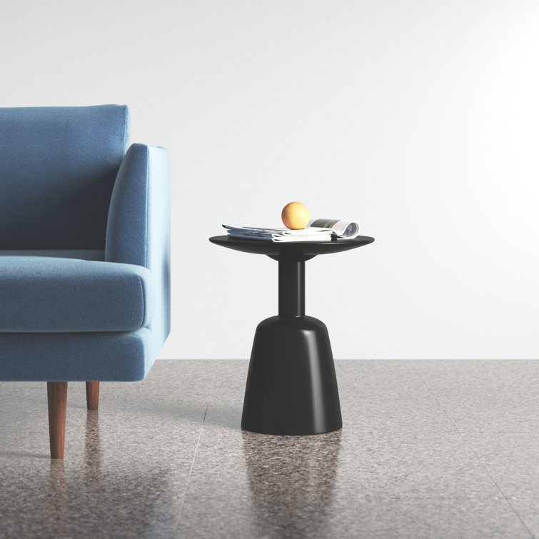 Black Round Solid Wood Sculpted End Table