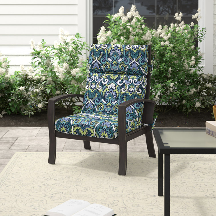 Sapphire Aurora Blue Damask Outdoor Dining Chair Cushion