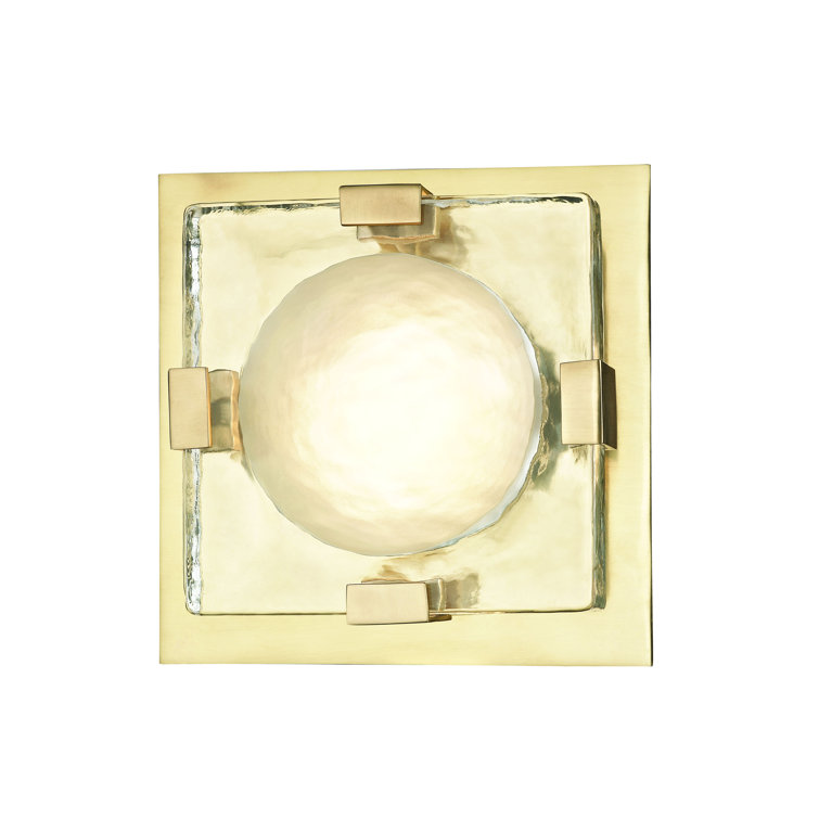 Bourne Aged Brass Dimmable LED Wall Sconce with Etched Glass Shade
