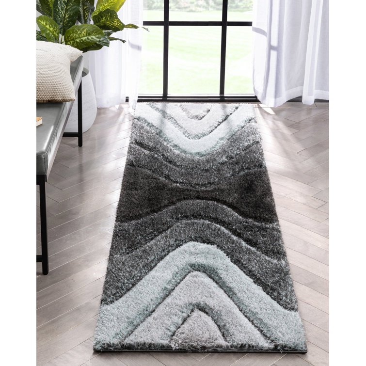 Luz Light Blue Geometric Textured High-Low Shag Runner Rug