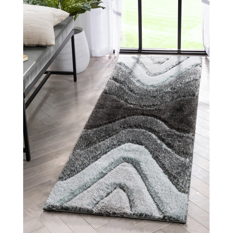Luz Light Blue Geometric Textured High-Low Shag Runner Rug