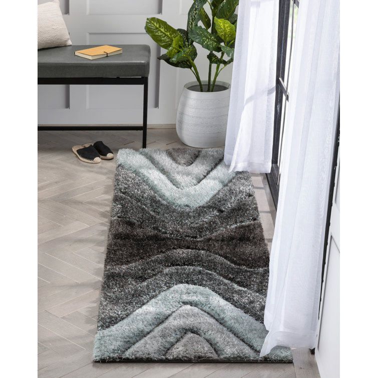 Luz Light Blue Geometric Textured High-Low Shag Runner Rug