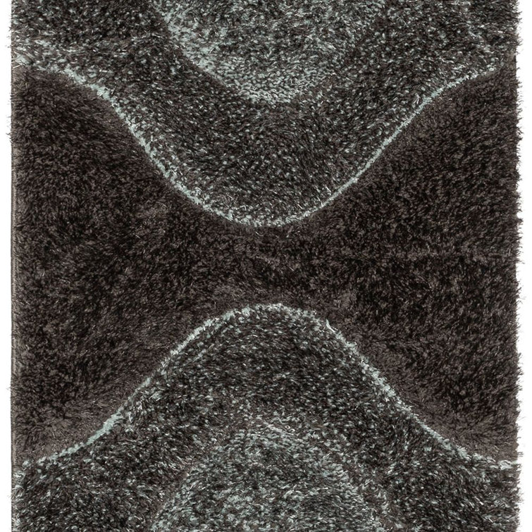Luz Light Blue Geometric Textured High-Low Shag Runner Rug