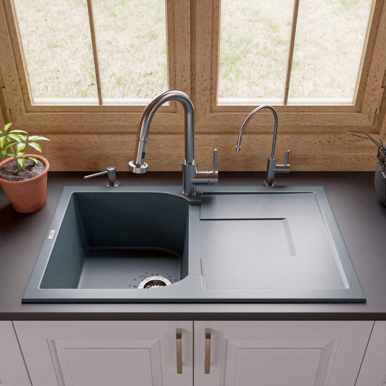 Titanium Gray Granite Single Bowl Kitchen Sink with Drainboard