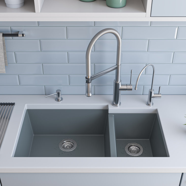 Titanium Double Bowl Granite Composite Undermount Kitchen Sink