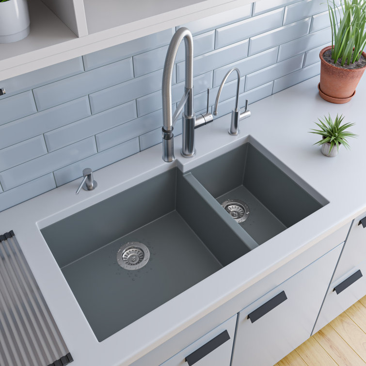 Titanium Double Bowl Granite Composite Undermount Kitchen Sink