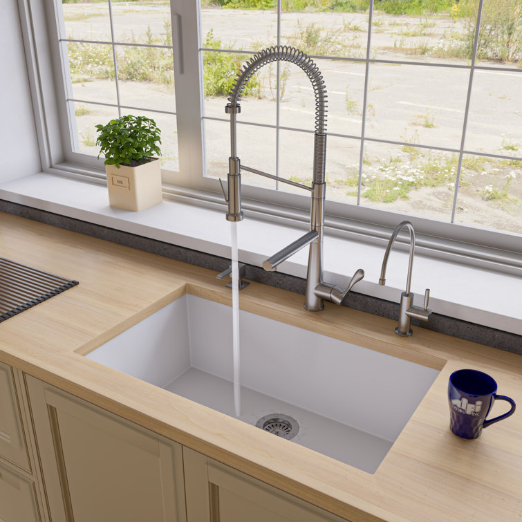 White 33'' Granite Single Bowl Undermount Kitchen Sink