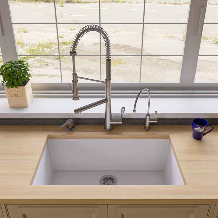 White 33'' Granite Single Bowl Undermount Kitchen Sink
