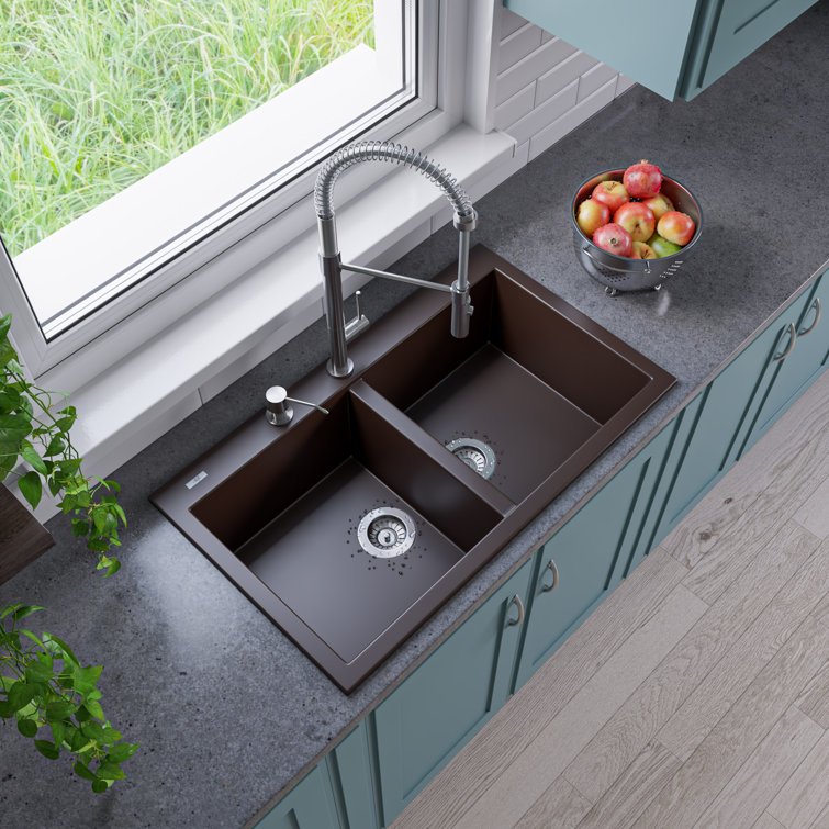34'' Chocolate Double Bowl Granite Composite Kitchen Sink
