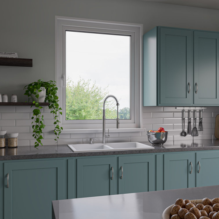 White Granite Double Bowl Drop-In Kitchen Sink
