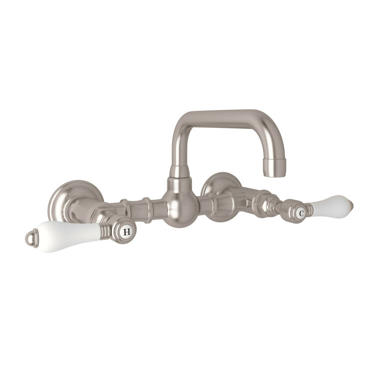 Classic Elegance 2-Handle Wall-Mounted Bathroom Faucet in Satin Nickel