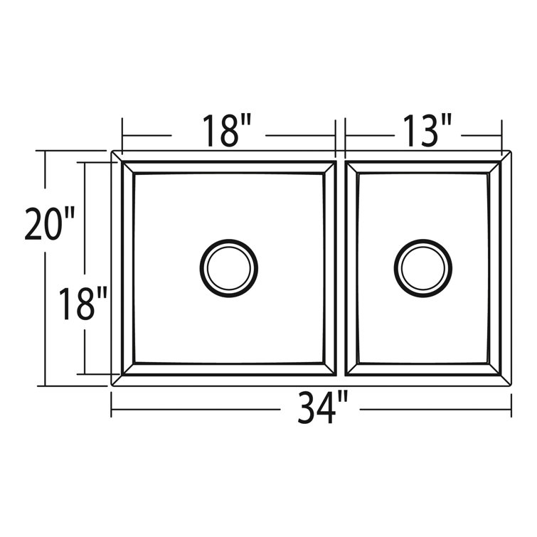 34" Stainless Steel Double Bowl Undermount Kitchen Sink