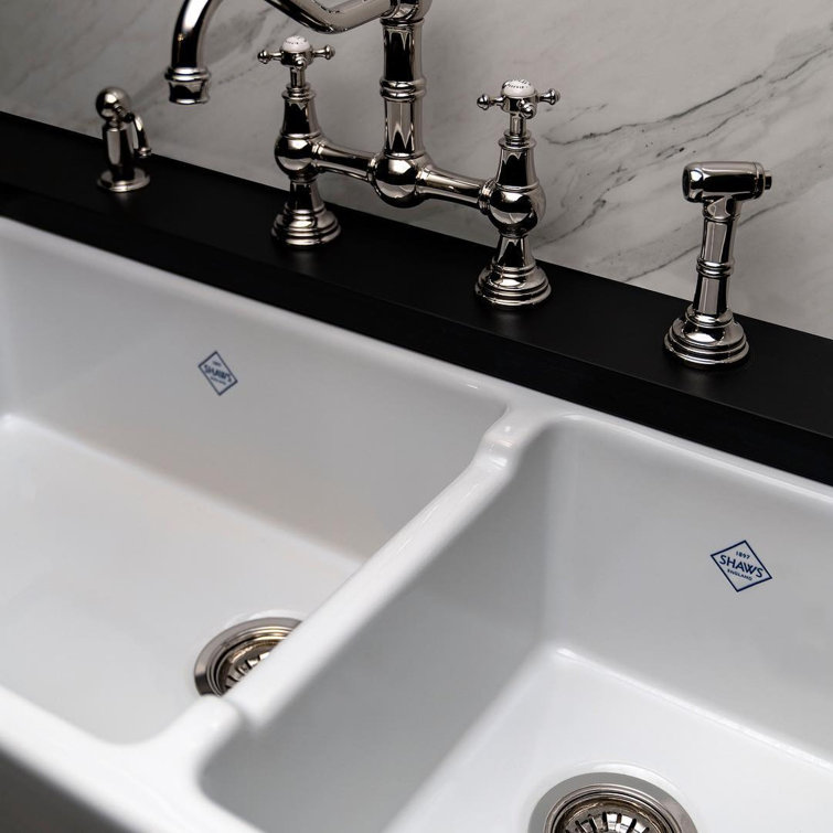 Lancaster 40" Double Bowl White Fireclay Farmhouse Sink