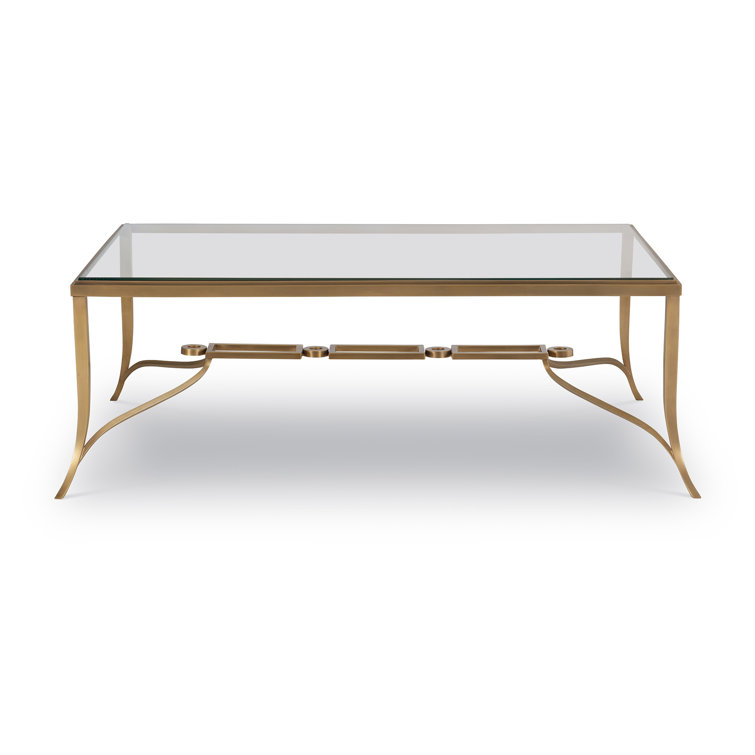 Cortona Antiqued Brass Rectangular Metal & Glass Coffee Table