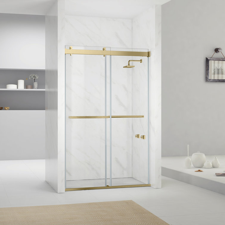 Gold and Clear Tempered Glass Frameless Shower Door