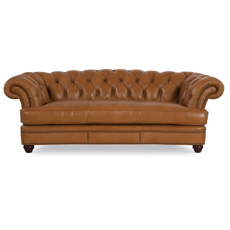 Luxurious Brandy Almond Tufted Genuine Leather Sofa