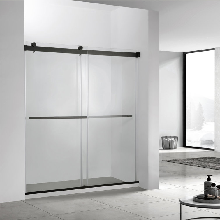 Spezia Matte Black Frameless Double Sliding Shower Door