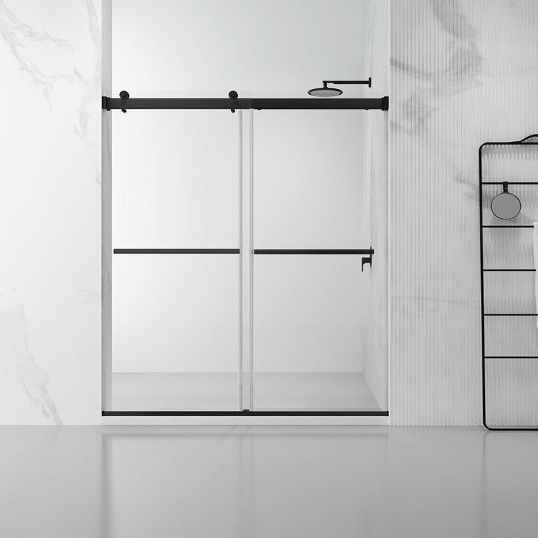 Spezia Matte Black Frameless Double Sliding Shower Door