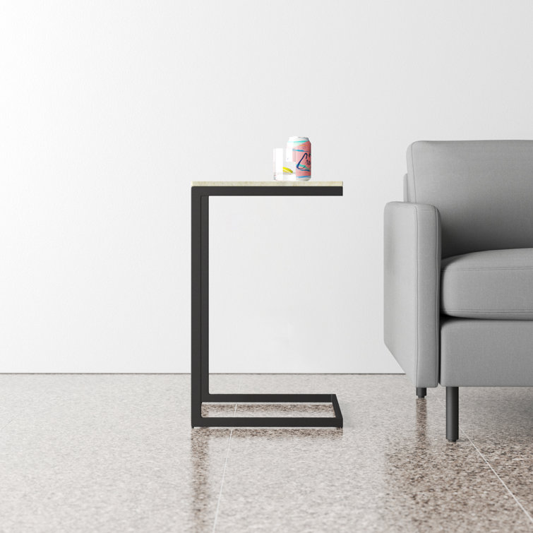 Cleo Modern C-Shape Black Iron & White Marble End Table