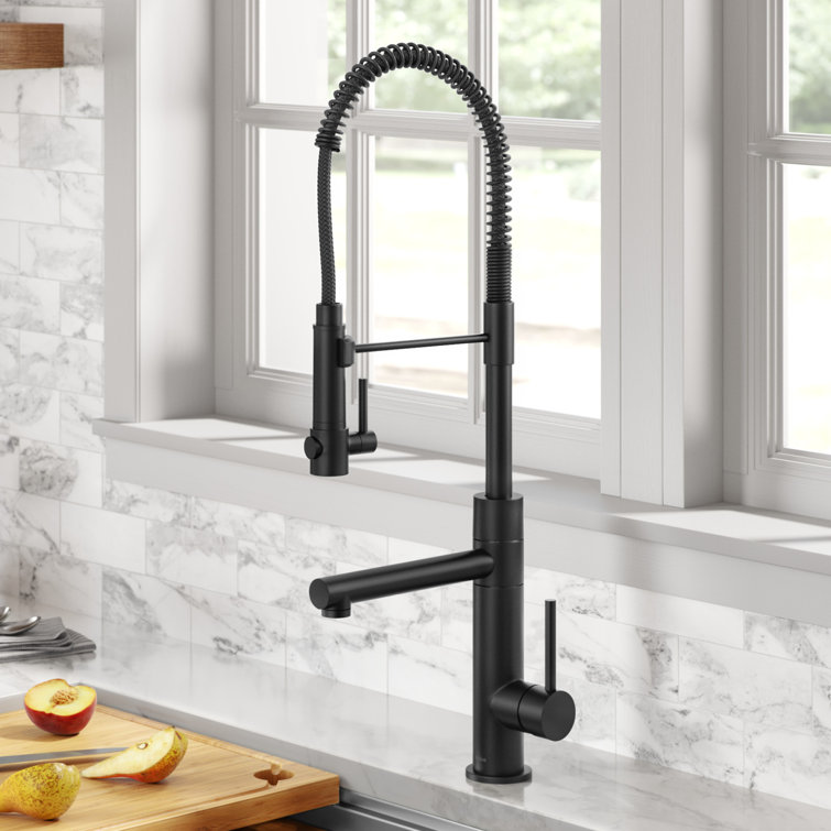 Stainless Steel and Matte Black Pull-Down Kitchen Faucet