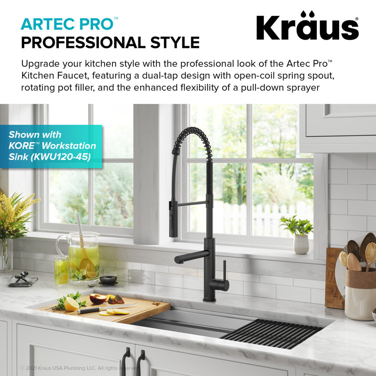 Matte Black Commercial Style Pull-Down Kitchen Faucet with Pot Filler