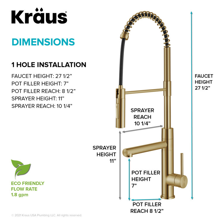 Brushed Brass Commercial Style Pull-Down Kitchen Faucet with Pot Filler
