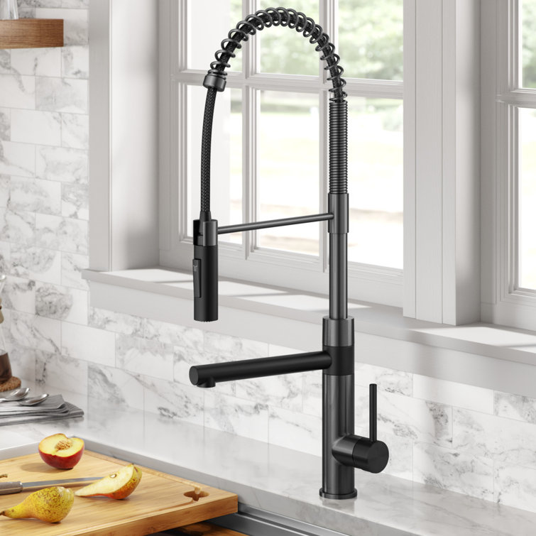 Matte Black Stainless Steel Pull-Down Kitchen Faucet with Pot Filler