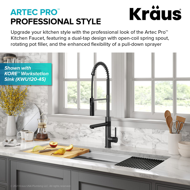 Matte Black Stainless Steel Pull-Down Kitchen Faucet with Pot Filler