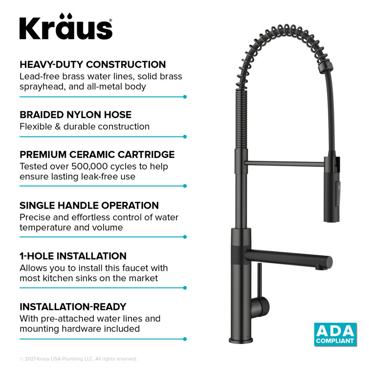 Matte Black Stainless Steel Pull-Down Kitchen Faucet with Pot Filler