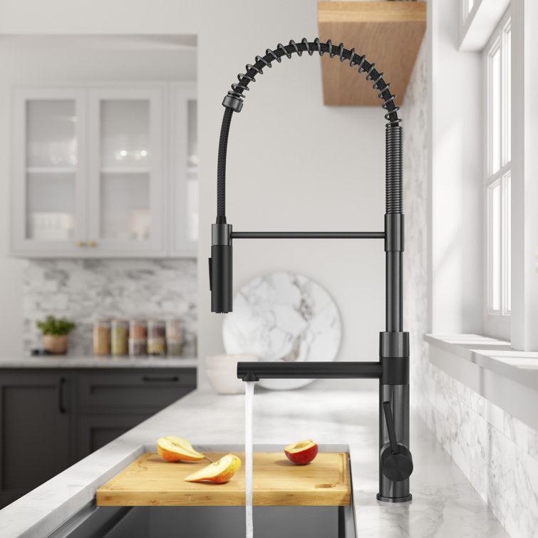 Matte Black Stainless Steel Pull-Down Kitchen Faucet with Pot Filler