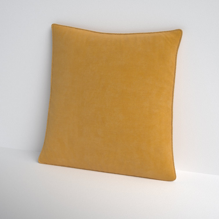 Tan Cotton Square Embroidered Throw Pillow with Fringed Edges