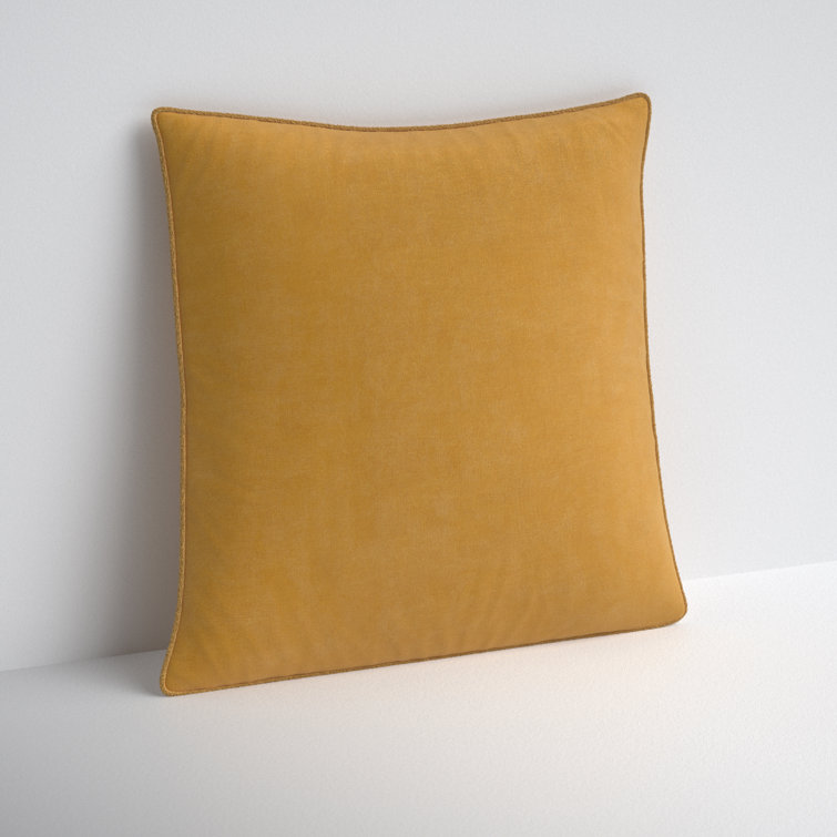 Tan Cotton Square Embroidered Throw Pillow with Fringed Edges