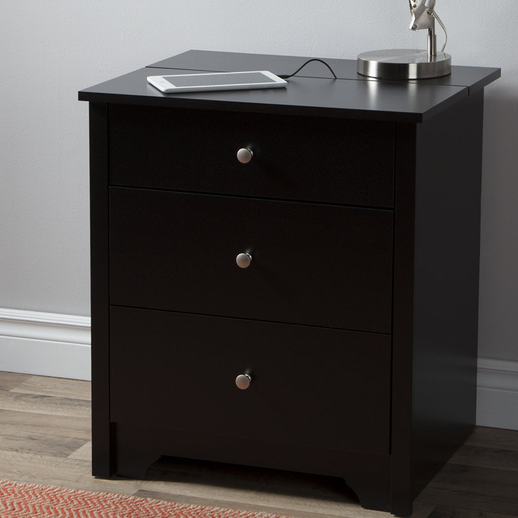 Black 2-Drawer Nightstand with Charging Station