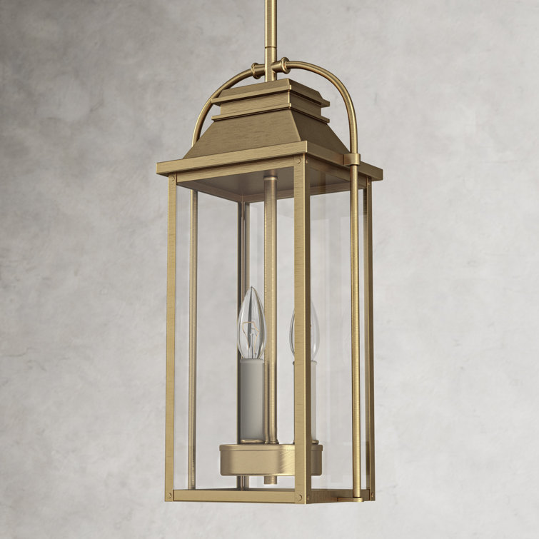 Distressed Brass and Glass Outdoor Hanging Lantern