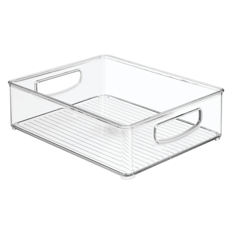 Clear Rectangular Stackable Kitchen Organizer Bin with Integrated Handles, 10" x 8" x 3"