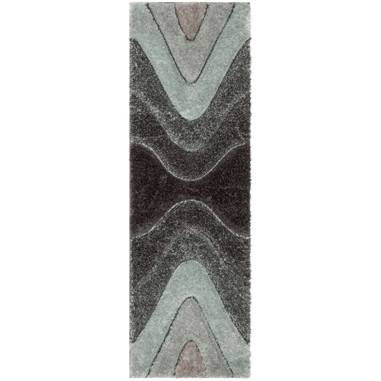 Luz Light Blue Geometric Textured High-Low Shag Runner Rug