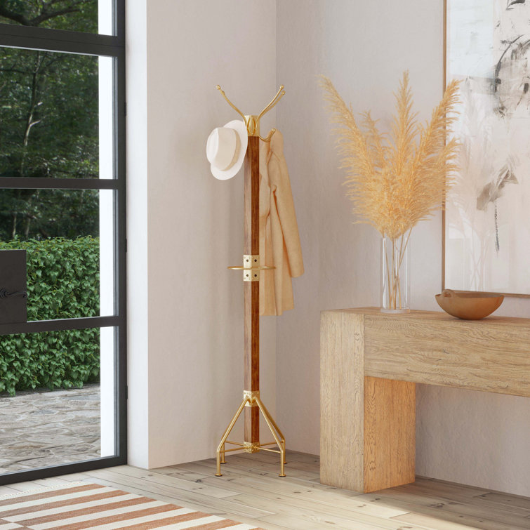 Transitional White Solid Wood & Iron 8-Hook Coat Rack