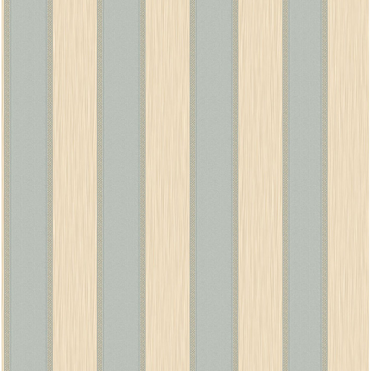 Classic Blue and Light Beige Vinyl Striped Wallpaper Roll